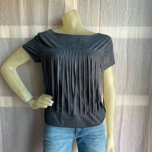 Grey Suede Fringe Top